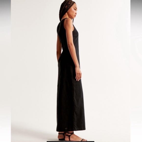 Abercrombie And Fitch Linen Blend Shift Maxi Dress Black Medium Tall New W/ Tags - Picture 4 of 7